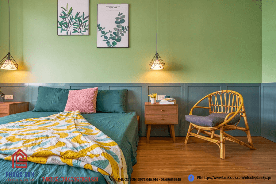 Hình ảnh phòng ngủ nhỏ đẹp với tone màu xanh tươi mới