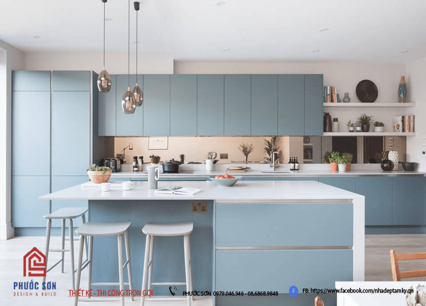 Phòng bếp đẹp – tone xanh pastel hiện đại