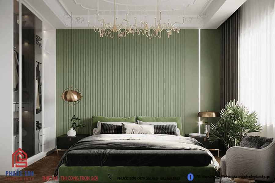 Phòng ngủ master đẹp nhờ tone xanh pastel siêu đẹp