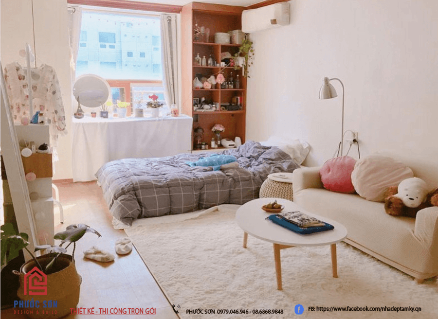 Thiết kế phòng ngủ Hàn Quốc kết hợp phòng khách
